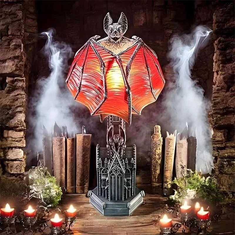 Halloween Bat Wing Lamp Gothic Style Resin Ornament Spooky Light Night for Bedroom Office Party Decoration Vampire Home Decor