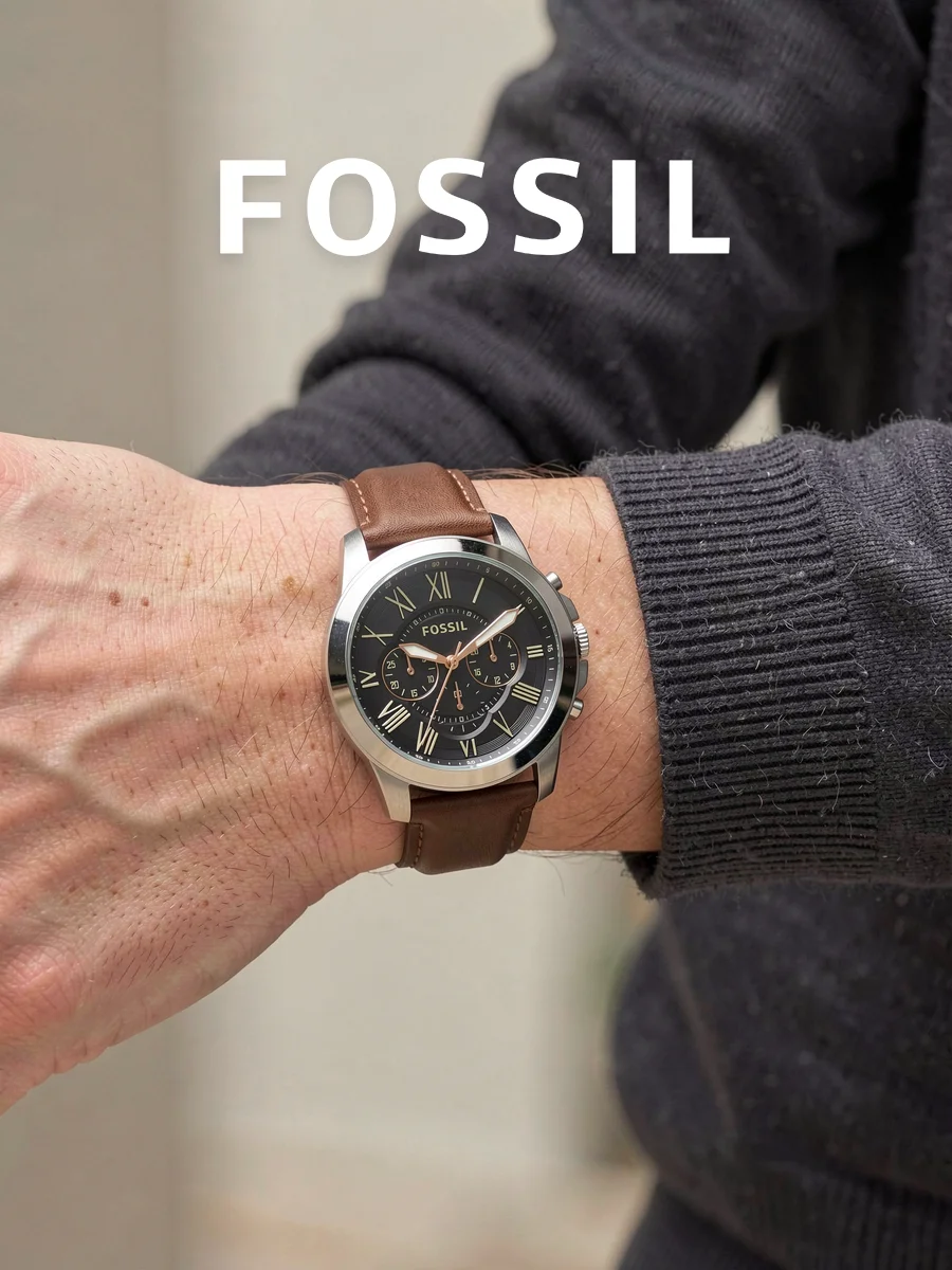 FOSSIL FS4813IE Men Chronograph Quartz Watch Black Roman Dial Brown Leather Strap Wristwatch For Music Festival Birthday Gift