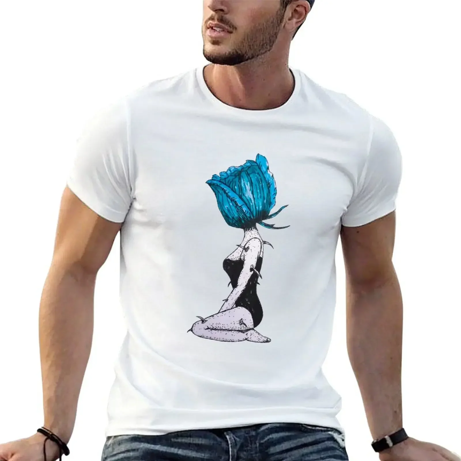 Blue Rose Woman With Thorns T-Shirt baggy shirts graphics plain funny t shirts for men