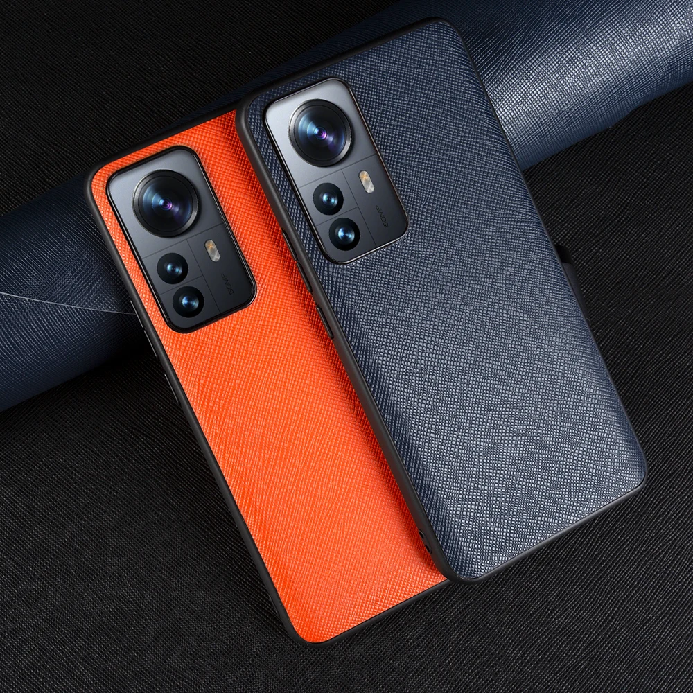 Luxury Cowhide Genuine Leather Case For Xiaomi 12 Series Women And Men Business Slim Back Cover Shockproof Protect Camera Lens