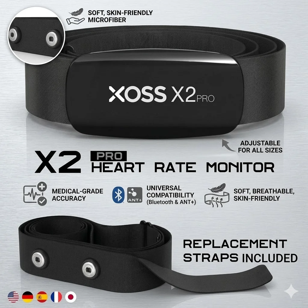 

XOSS X2 Pro Heart Rate Monitor Sensor Bluetooth ANT+ Chest Strap Waterproof HRM Data Storage For Sports Fitness Running Cycling