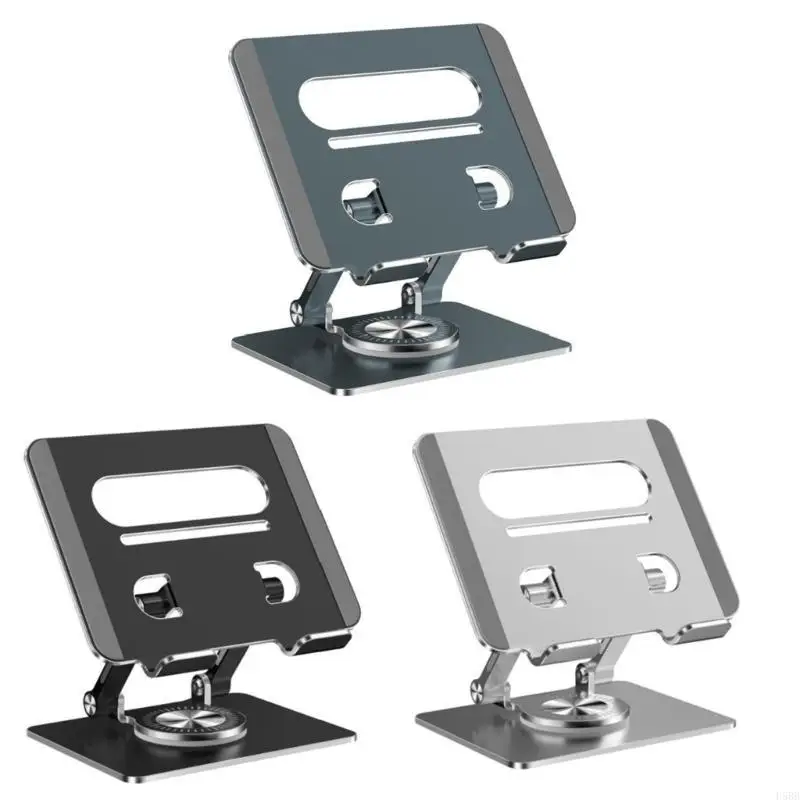 D5BB Tablet Holder, 360 Degree Rotation, Adjustable Height, Aluminum, Secure and Stable Tablet Stand for All Devices