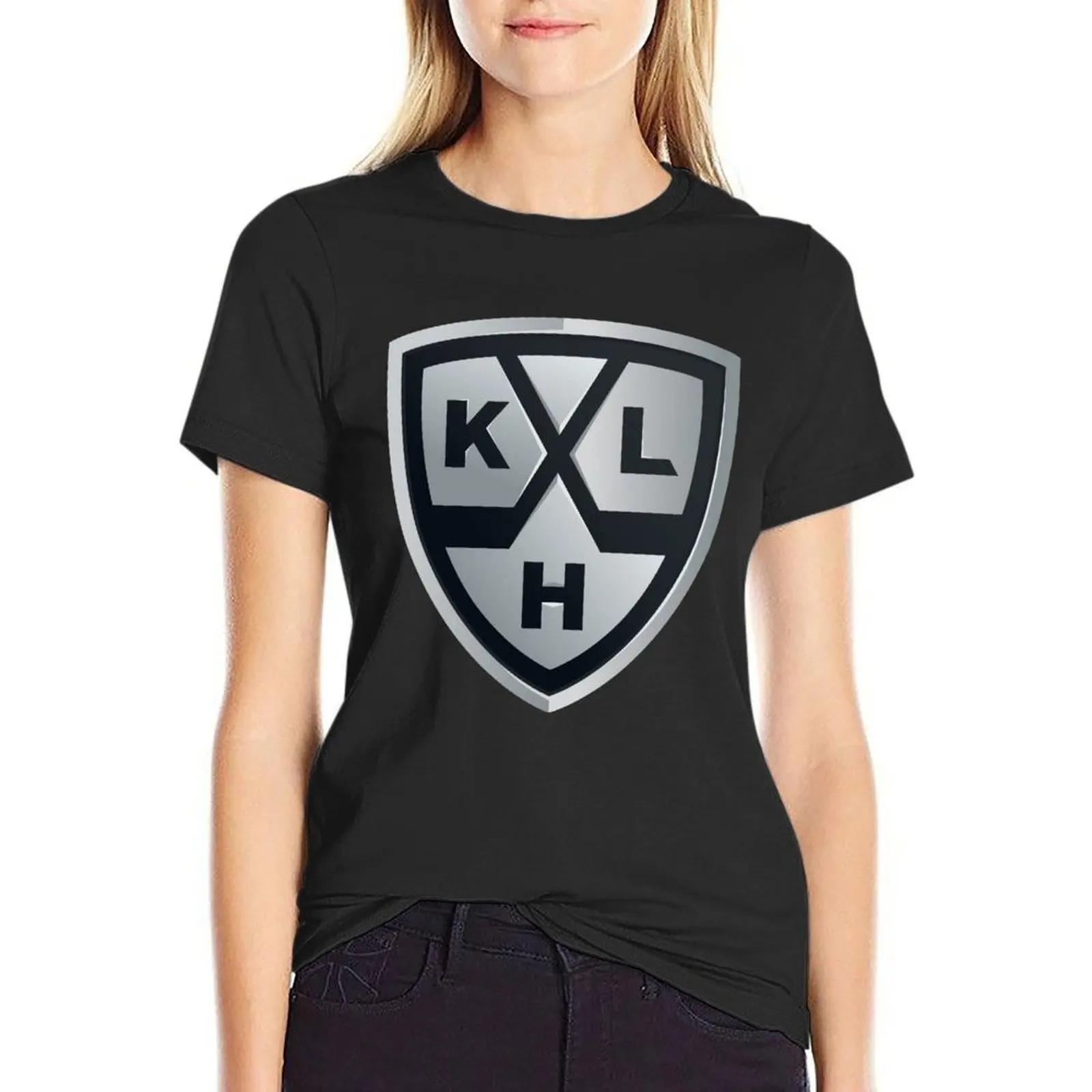 KHL logo shield Hockey T-Shirt shirts graphic tees female animal print shirt for girls tops woman t shirt