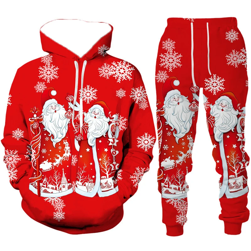 

Осенние и зимние мужские толстовки с капюшоном, спортивные костюмы, рождественский мужской костюм с капюшоном, рождественские комплекты с принтом, быстросохнущие толстовки, комплект из 2 упаковок