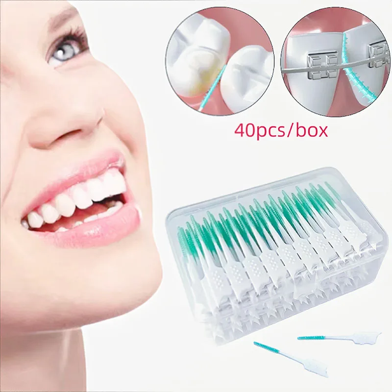 

40pcs/Box Dental Floss Stick Tooth Cleaning Interdental Brush Dental Floss Pick Oral Hygiene Care Orthodontic Braces Brushes