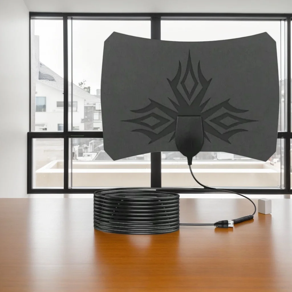 ​ ​ Antena TV HD 4K High Gain - Booster Aktif Indoor dengan Desain Datar dan Penguat Sinyal, Colokan EU ​ ​