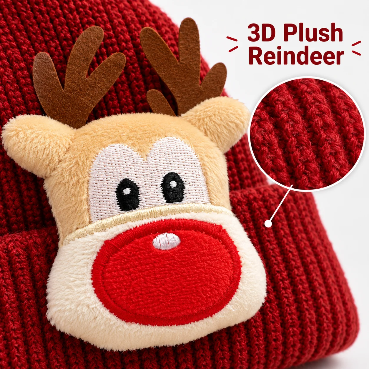 Embroidered Christmas 3D Cartoon Reindeer Knitted Hat, Cute Anti Cold Warm Plush High Elasticity Hat, Prefect Gift for Christmas