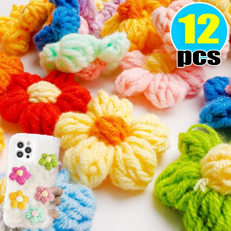 

DIY Clothing Knitted Flower Accessories Sweater Hat Bag Cute Convenient Decoration Components Handmade Cotton Soft Puff Flowers