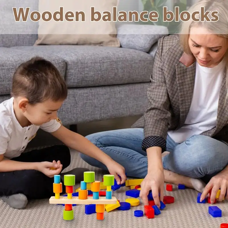 Wooden Balance Building Blocks Multifunctional Preschool Learning Activities colourful  Montessori Toys Wood Stacking Blocks