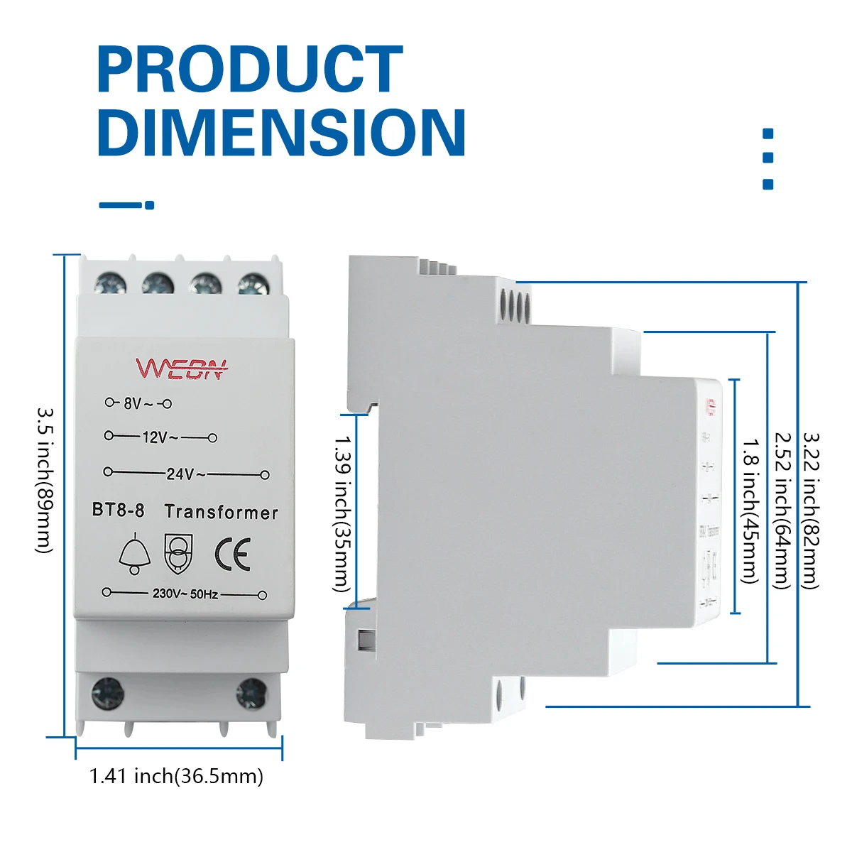 BT8-8 Doorbell Transformer 8/12/24V CE Approved Compatible with Ring/Bell/Bell Smart  rail type doorbell protector rated voltage