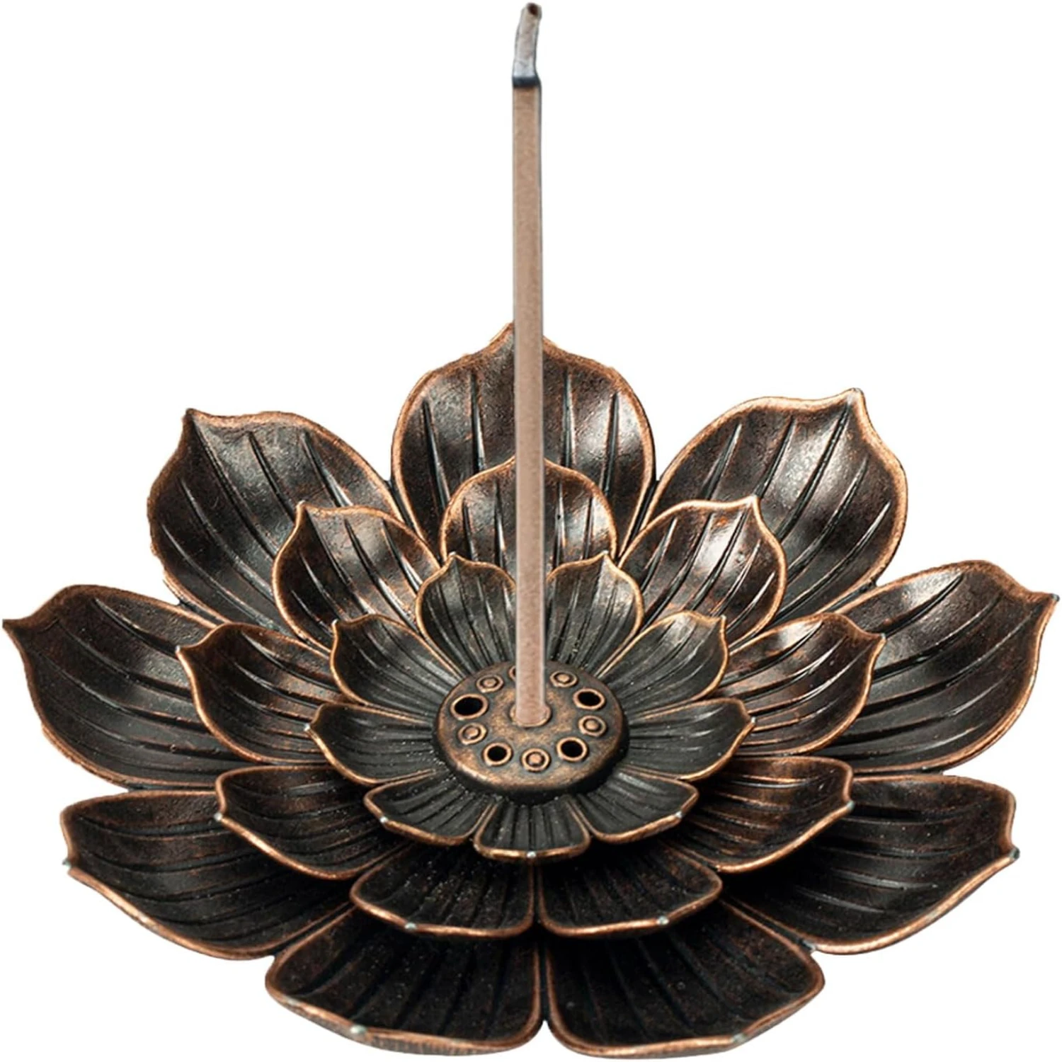 Holder for Sticks with Lotus Detachable Ash Catcher,6  Holes  Burner,Metal  Decor (Brown, 1)