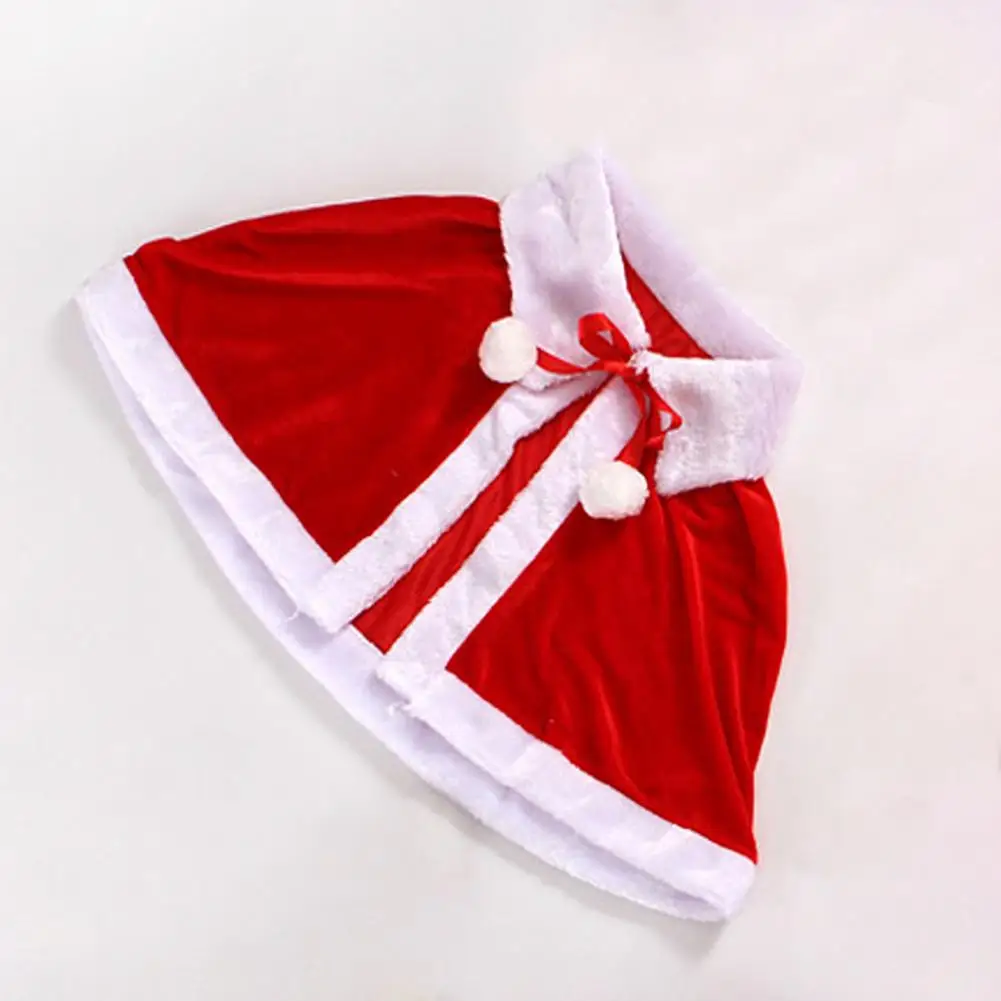 Christmas Cape Bow Plush Balls Adult Kids Turndown Collar Fine Workmanship Xmas Cloak Christmas Wear Holiday Cosplay Costume