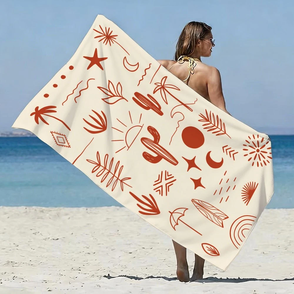

Boho Microfiber Beach Towel 2D Flat Printed Abstract Plant Pattern Sandproof Quick Dry Large Bath Towel For Swimming Pool Yoga