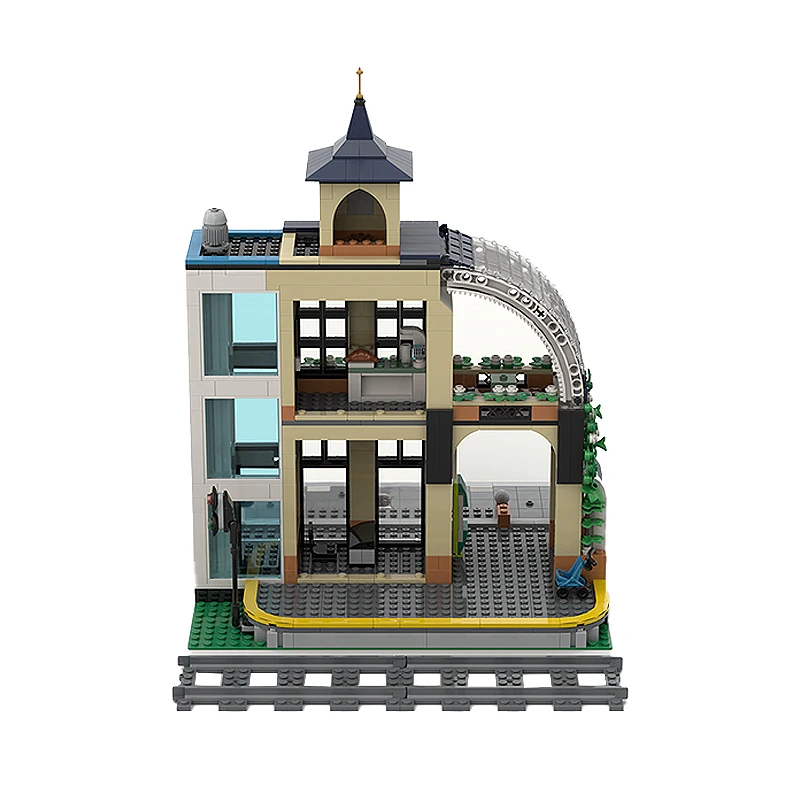MOC 중앙역 모델 빌딩 블록 957PCS 도시 스트리트 뷰 건축 독창성 DIY 벽돌 장난감 데스크탑 디스플레이 선물