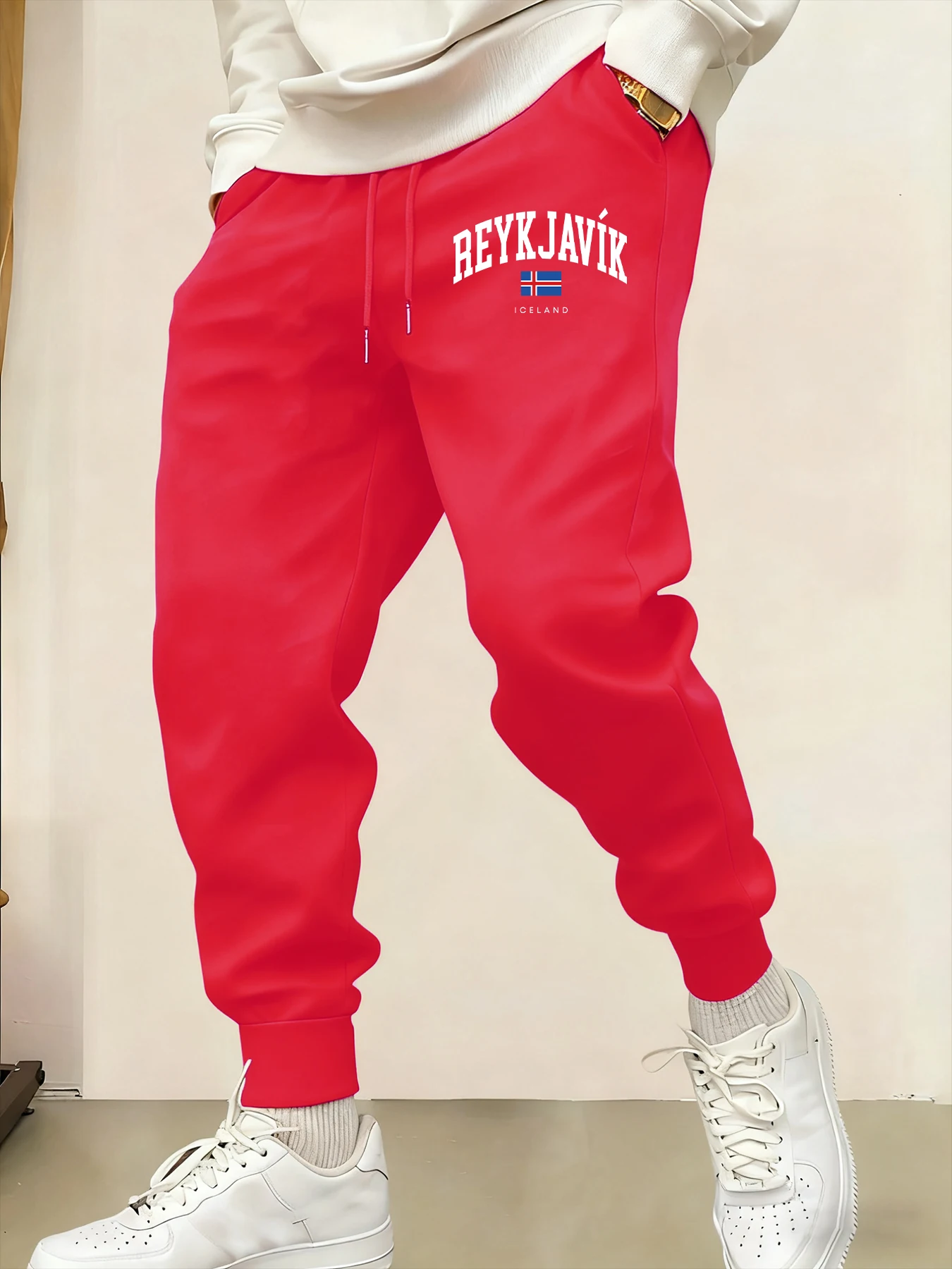 

Reykjavik Iceland Letter And Flag Prints Man Sweatpants Pocket Hip Hop Trousers Comfortable Multicolor Pants Y2K Fleece Pant