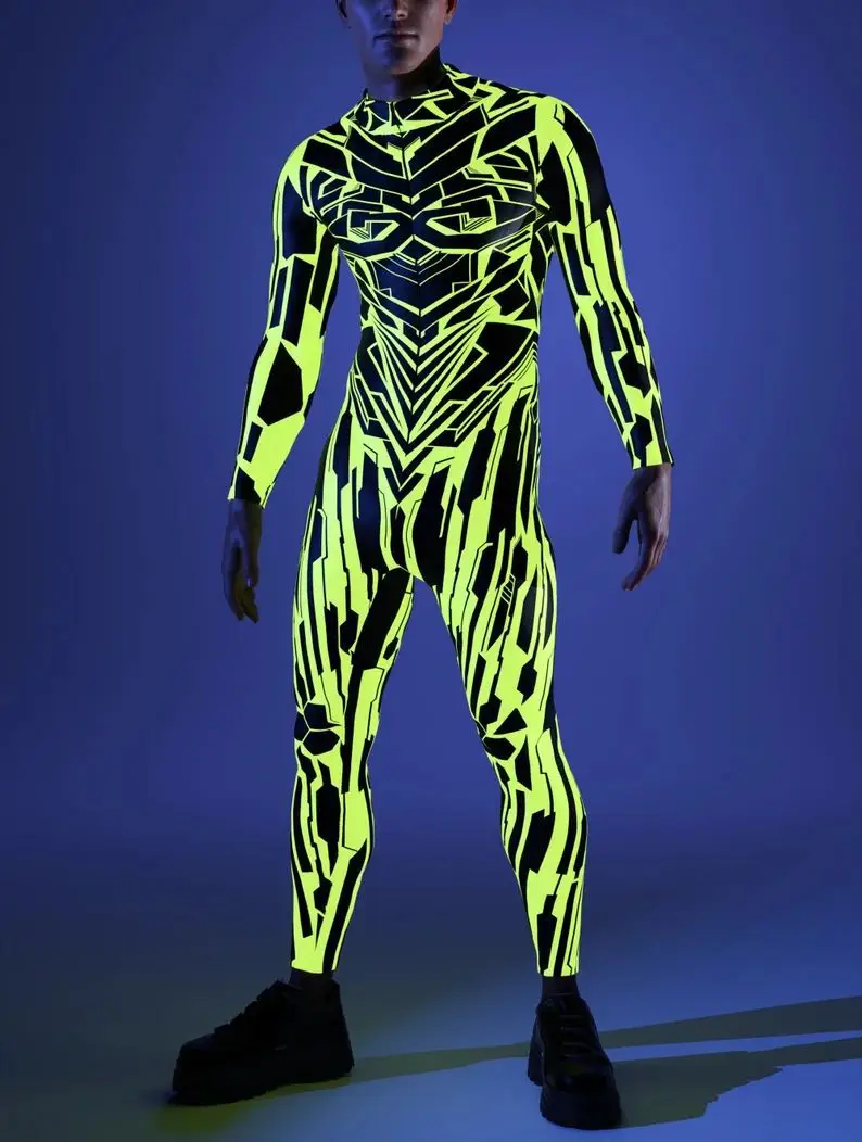 Mehrfarbiger Digitaldruck-Jumpsuit für Damen, Cosplay, Halloween, Karneval, Kostümparty, Performance, Reißverschluss, elastischer, schmaler Bodysuit – Detail 37