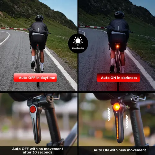 Imagen 2 del producto Sensor de freno de luz trasera de bicicleta IP65, luz trasera intermitente de flujo lineal impermeable, luz trasera de seguridad recargable por USB