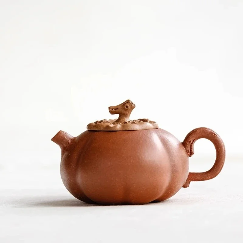 Persimmon Ruyi, pure handmade purple clay pot, Huanglong Mountain Red, downhill, raw ore teapot