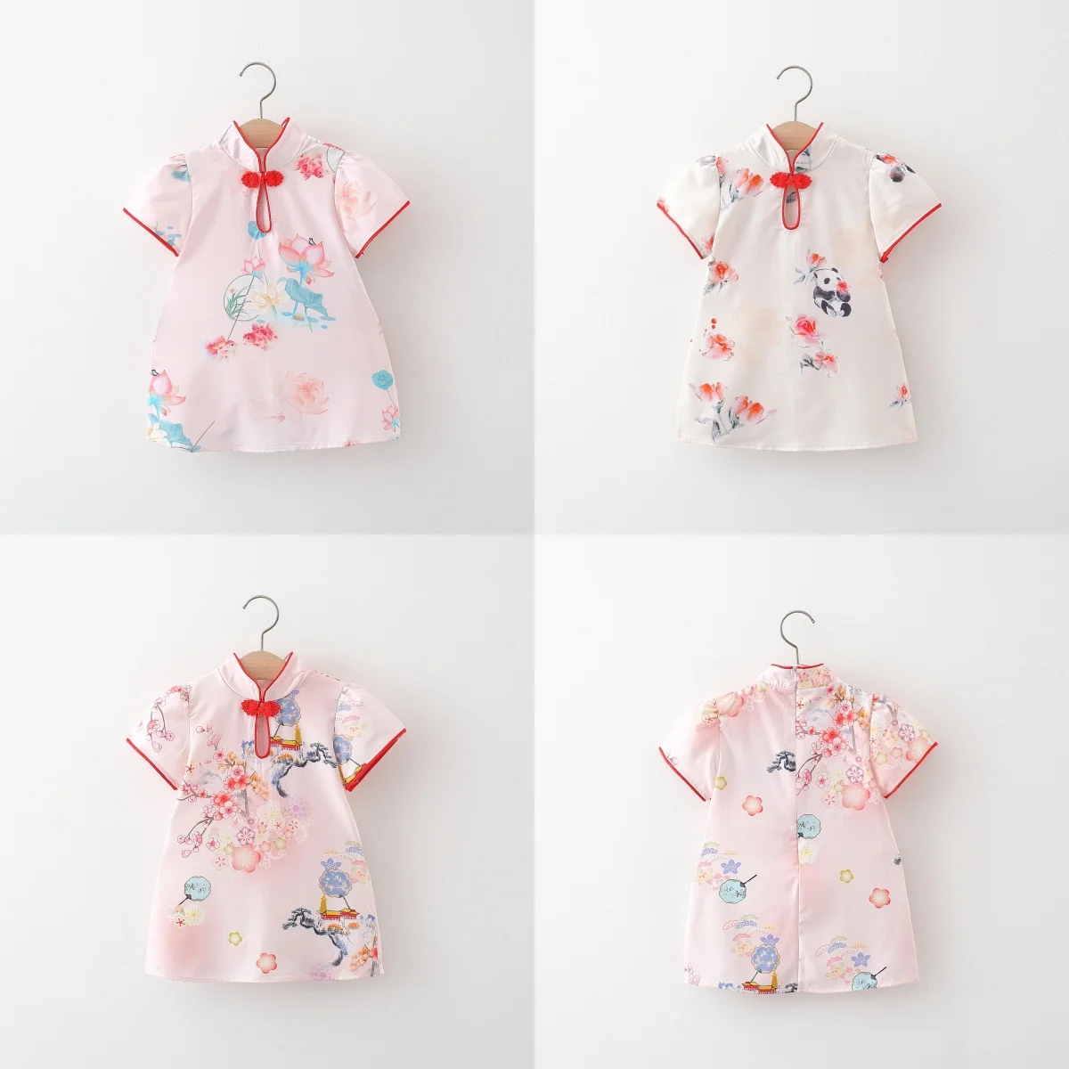 Baby Girl Dress Summer Fan Lotus Flower Girl, Chinese Style Dress Children'S Cheongsam Dress