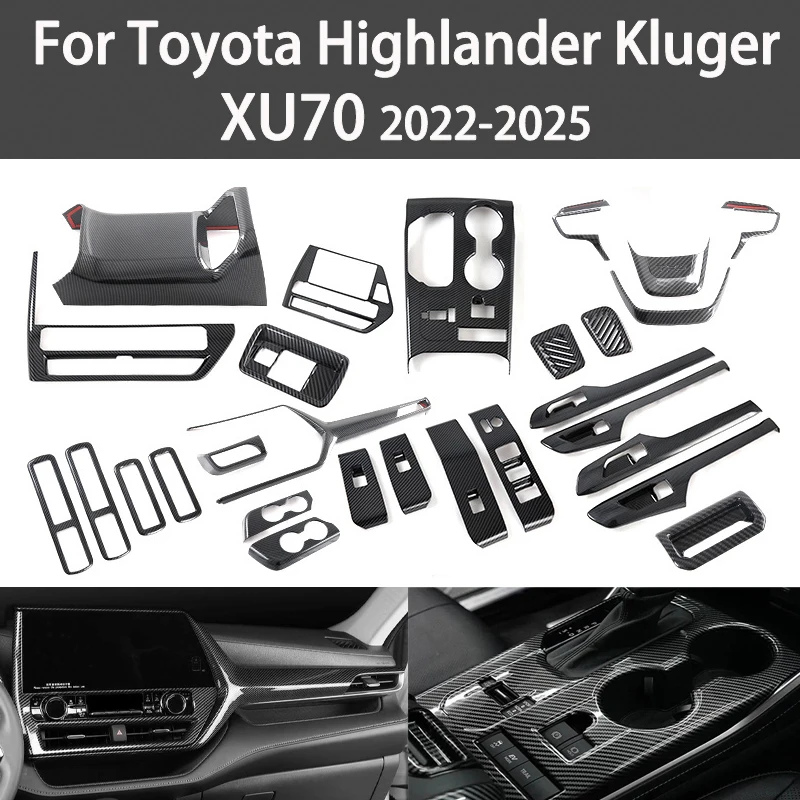 

For Toyota Highlander Kluger XU70 2022-2025 Carbon Fiber Grain Gear Shift Panel Trim Window Lift Switch Cover Decoration Decal