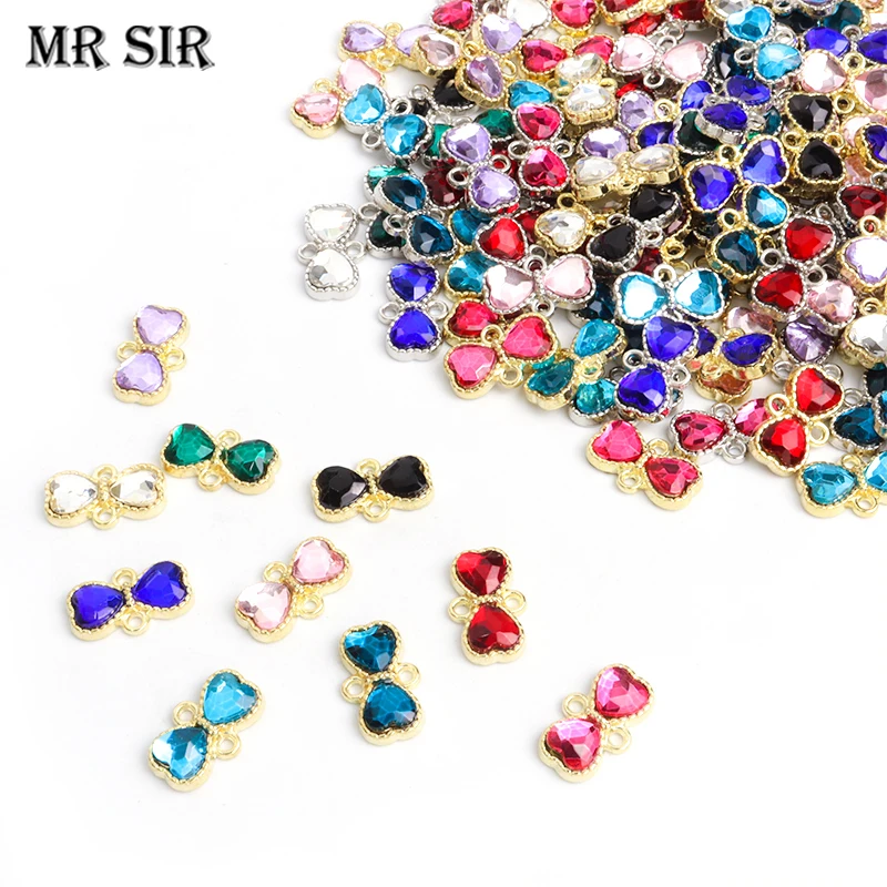 

10pcs Colorful Crystal Bow Connector Charms Gold Silver Plated Bowknot Shape Pendants For DIY Fashion Jewelry Making Accessories