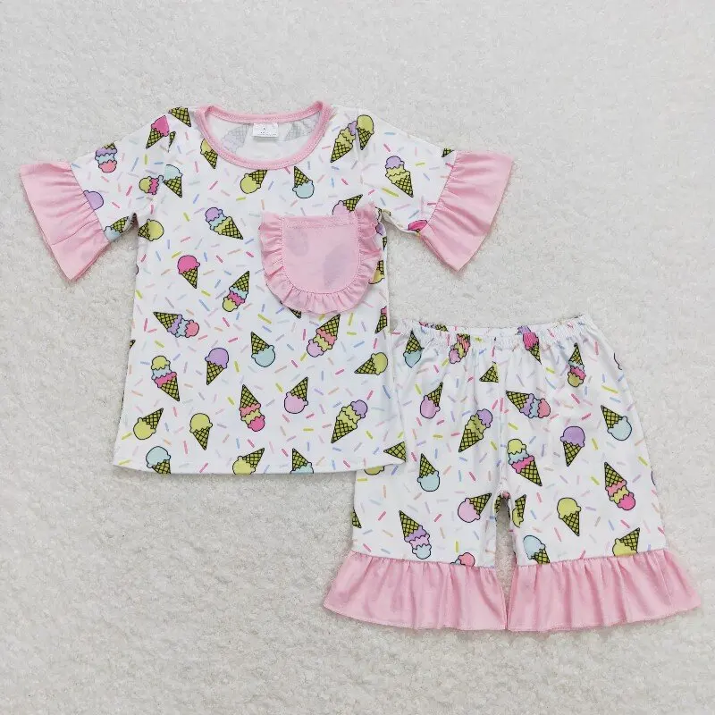 

X12.12 GSSO0865 Casual summer baby girl cherry sleeveless pink shorts set wholesale