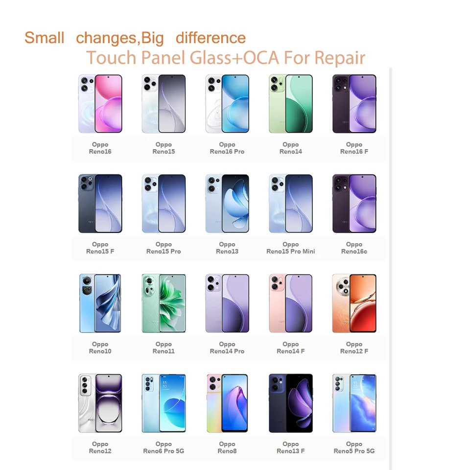 10Pcs/Lot For Oppo Reno16 15 F 14 Reno 13 12 Pro Touch Screen Front Outer Glass Panel Lens Front Glass With OCA