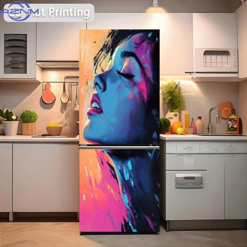 of Refrigerator Sticker Measuring 60X180 Cm Featuring a Dreamy Colored Profile of a Woman, Self-Adhesive Wall Decor Suitable f