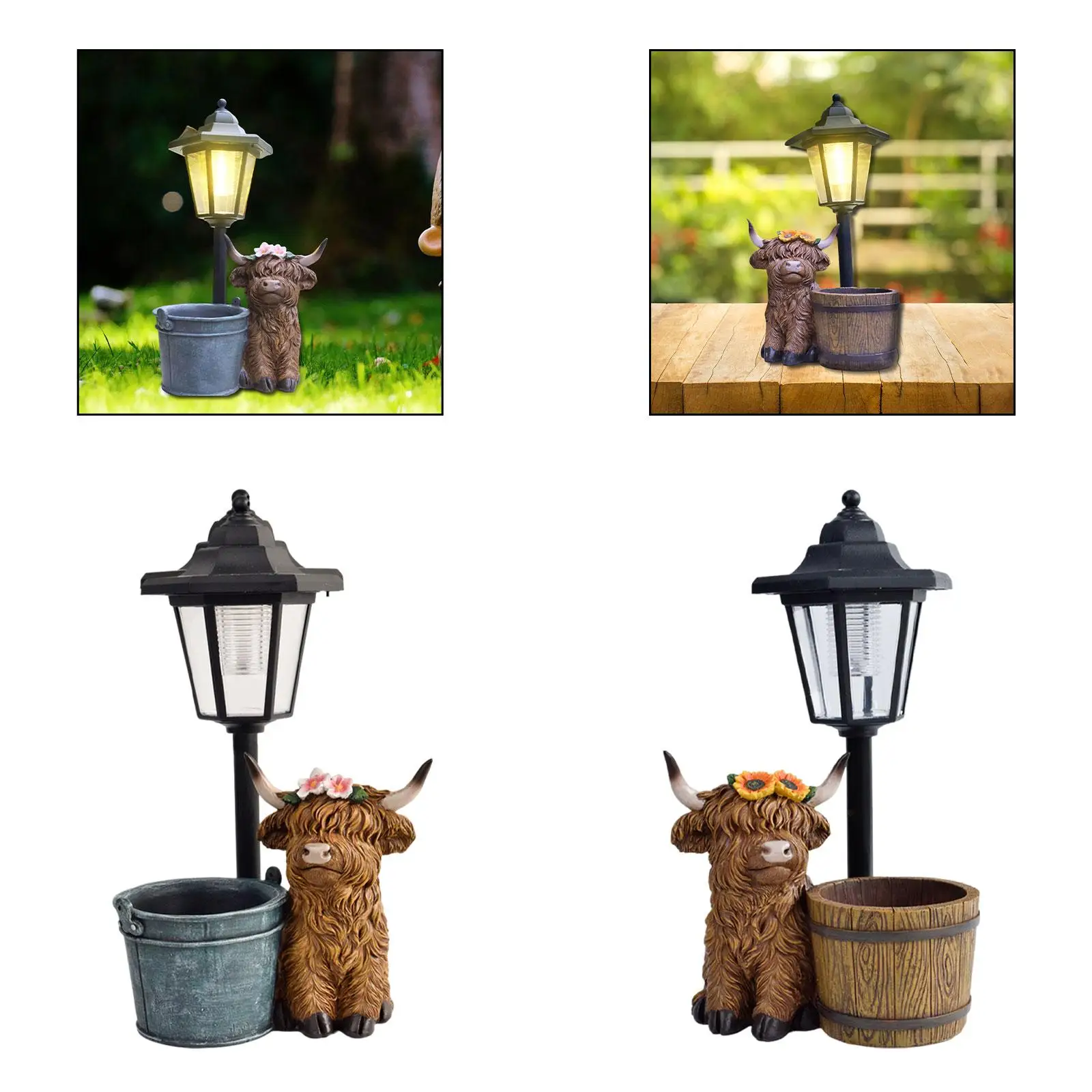 

Статуя хайлендской коровы с солнечными фонарями, аксессуар для рукоделия для газона, патио, сада