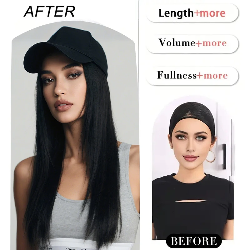 Модный черный парик, бейсболка, цельный, регулируемый парик из синтетических прямых волос, удобная посадка для повседневной носки