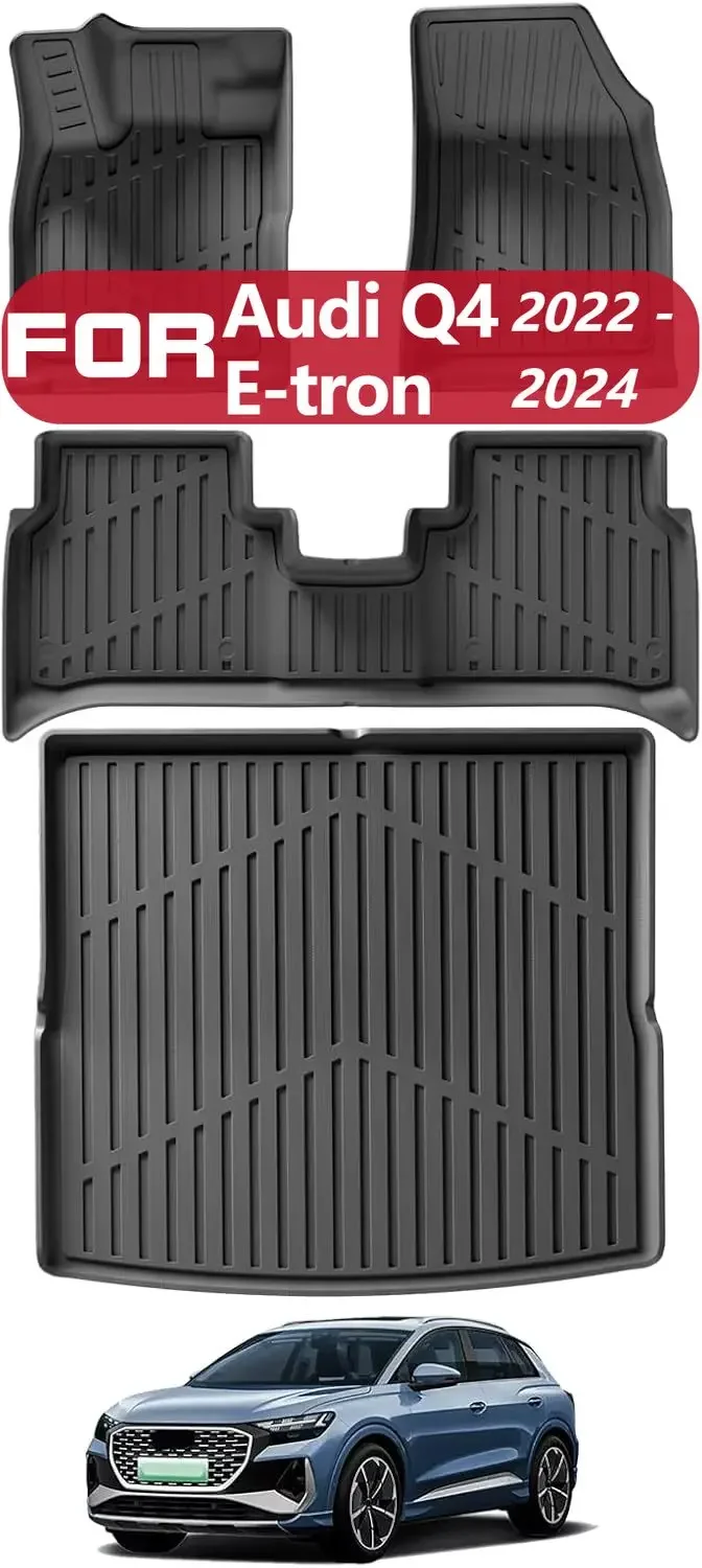 

Floor Mats Cargo Liner For Audi Q4 E-tron 2024 2023 2022 TPE All Weather Floor Liners 1-2 Rows Trunk Mat