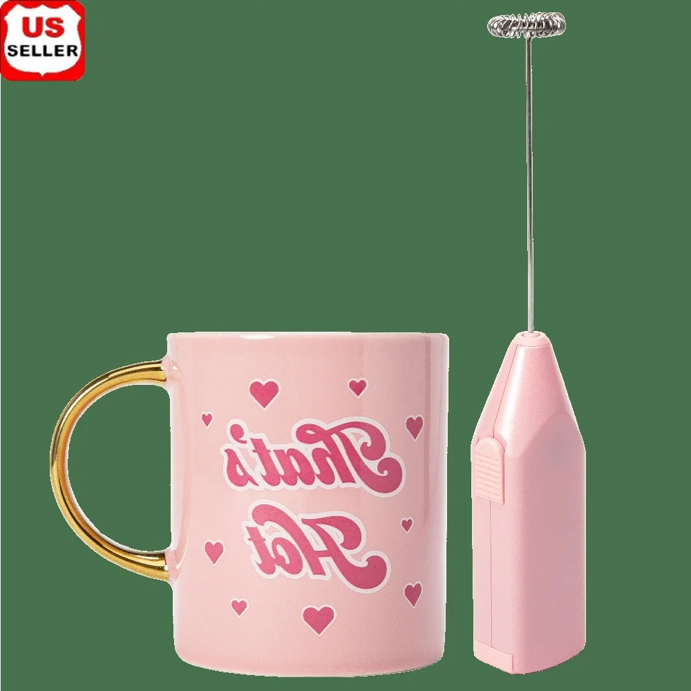 

That's Hot 16oz Ceramic Coffee Mug Electric Milk Frother Set Battery Powered Frother For Lattes Cappuccinos Coffee Gift Set