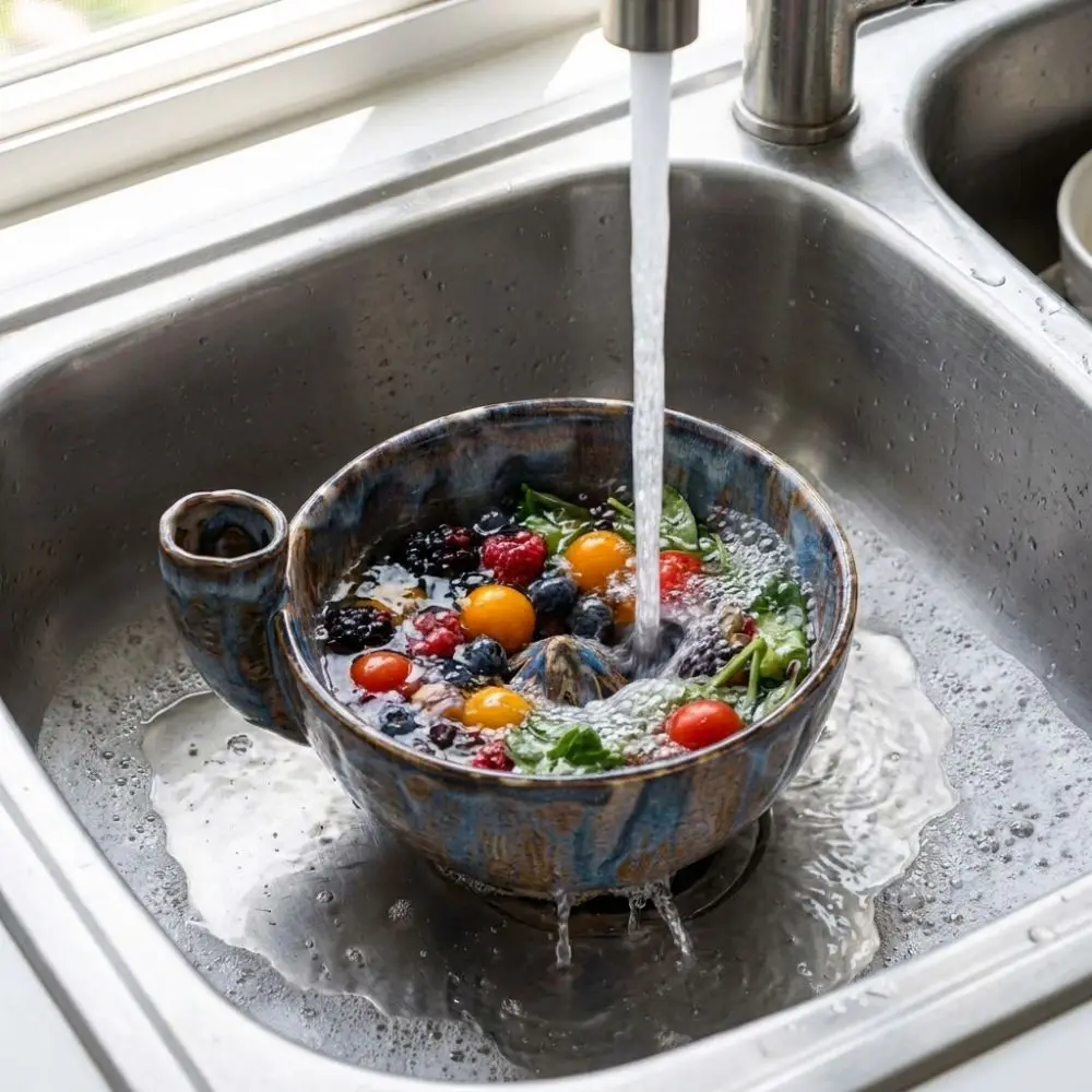 Ceramic Automatic Fruit Washer Bowl Self-Spinning Auto-Rinse Self-Rotating Berry Bowl Vortex-Style Large Capacity