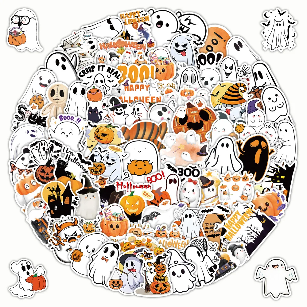 

10/30/50/100PCS Cartoon Halloween Cute Ghost Doodle Stickers Waterproof Decal Children's Toys Gifts for Water Cup Pencil Box