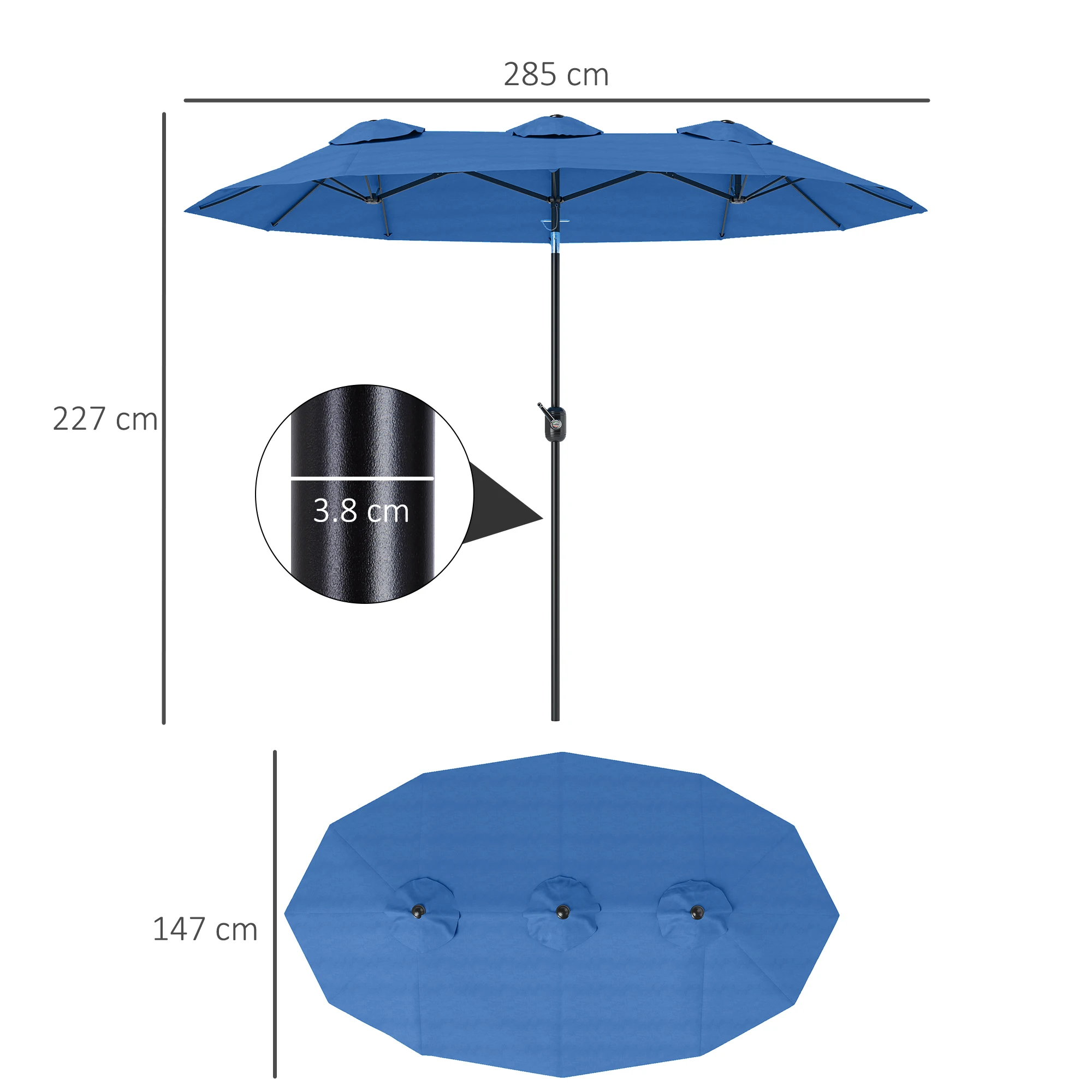 Do You Like to Read in Nature? Do You Enjoy Picnics in the Summer Breeze? Have a Long Dining Table for an Umbrella, but an Umbrella Doesn'T Fit? Say Goodbye to Sunburn This Summer with Outsunny. This Large Outdoor Umbrella Offers You Ample Shade from Uv Rays at a - view 3