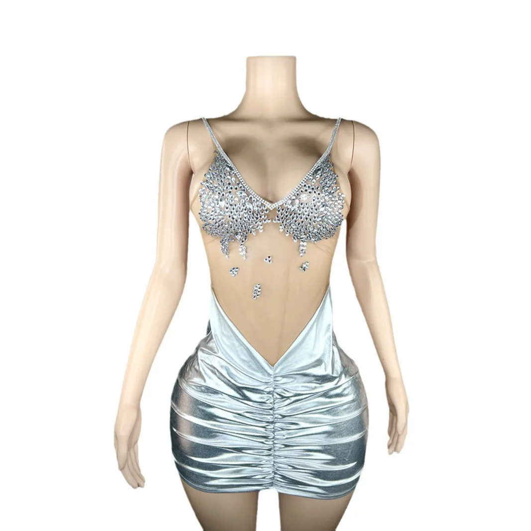 Diamant Intarsien Ausgehöhlt Mesh Sexy Hüfte Wrap Rock Bar Und Nachtclub Sängerin Bungee Dance Bühne Leistung Kleidung