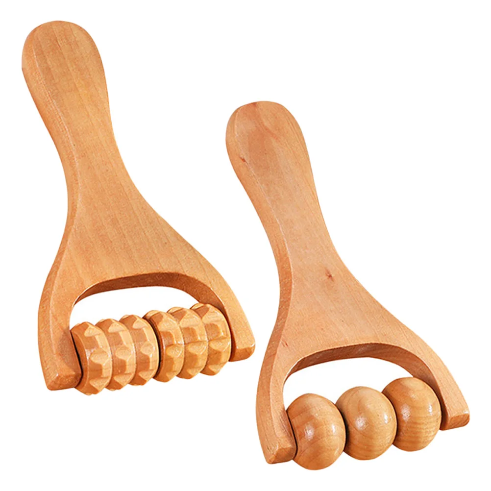 

2 Pcs Foot Massage Tools Back Roller Scroll Wheel Neck Wooden Massager Handheld