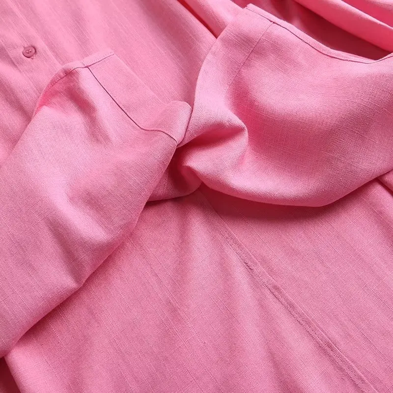 Withered 2024 Summer Tops Fashion Office Lady Candy Color Loose Linen Shirt Casual Blouse Women