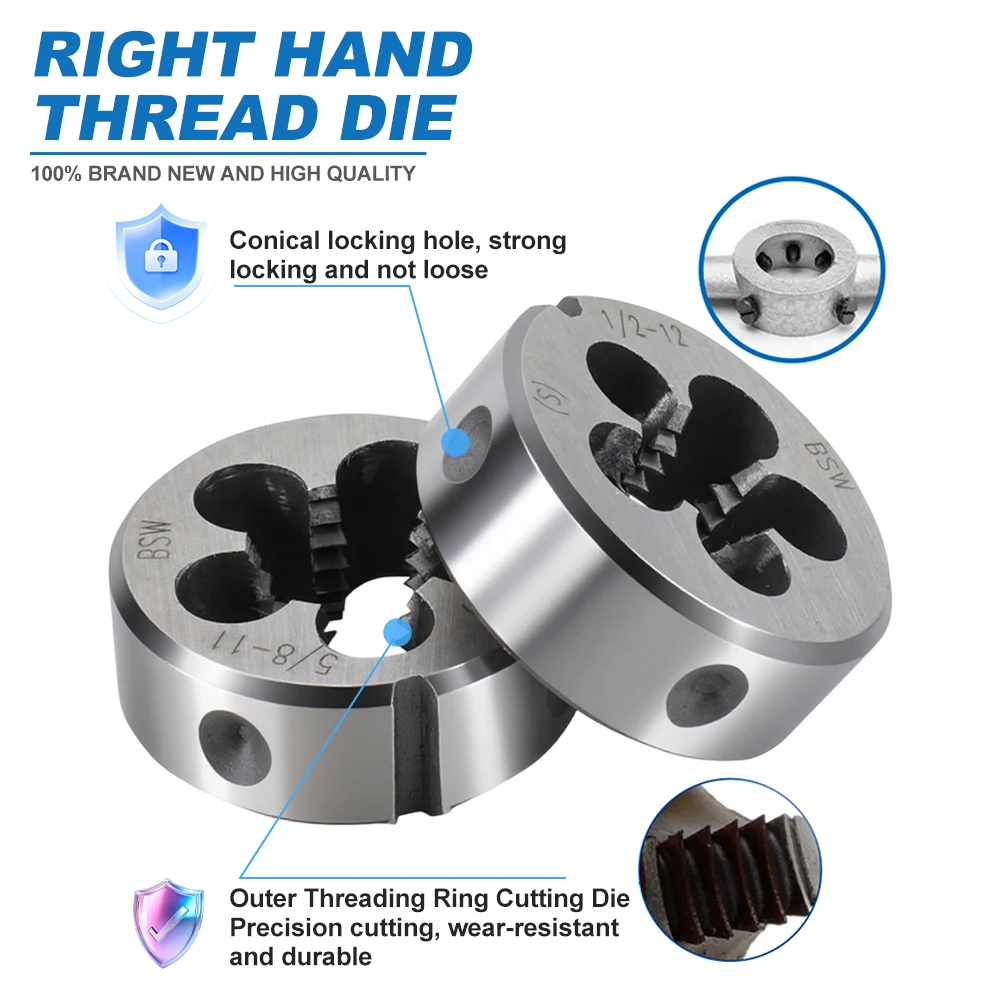 BSF/BSW Metric Thread Die 1/2 5/32 3/16 1/4 5/16 1/2 5/8 for Mold Machining Right Hand Screw Die Hand Tool