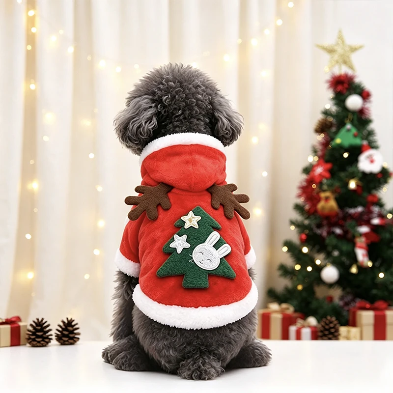 Weihnachts-Rentier-Hundehoodie aus weichem Flanell, warme zweibeinige Haustierkleidung, Weihnachts-Cosplay-Kostüm für kleine Hunde und Katzen – Detail 2