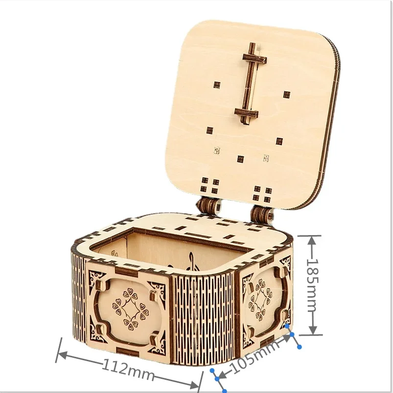 3D Wood Music Cue Box Puzzles Toys Set Kids & Adult DIY Assembling manual Clockwork Building Blocks Laser Cut for Storage Case