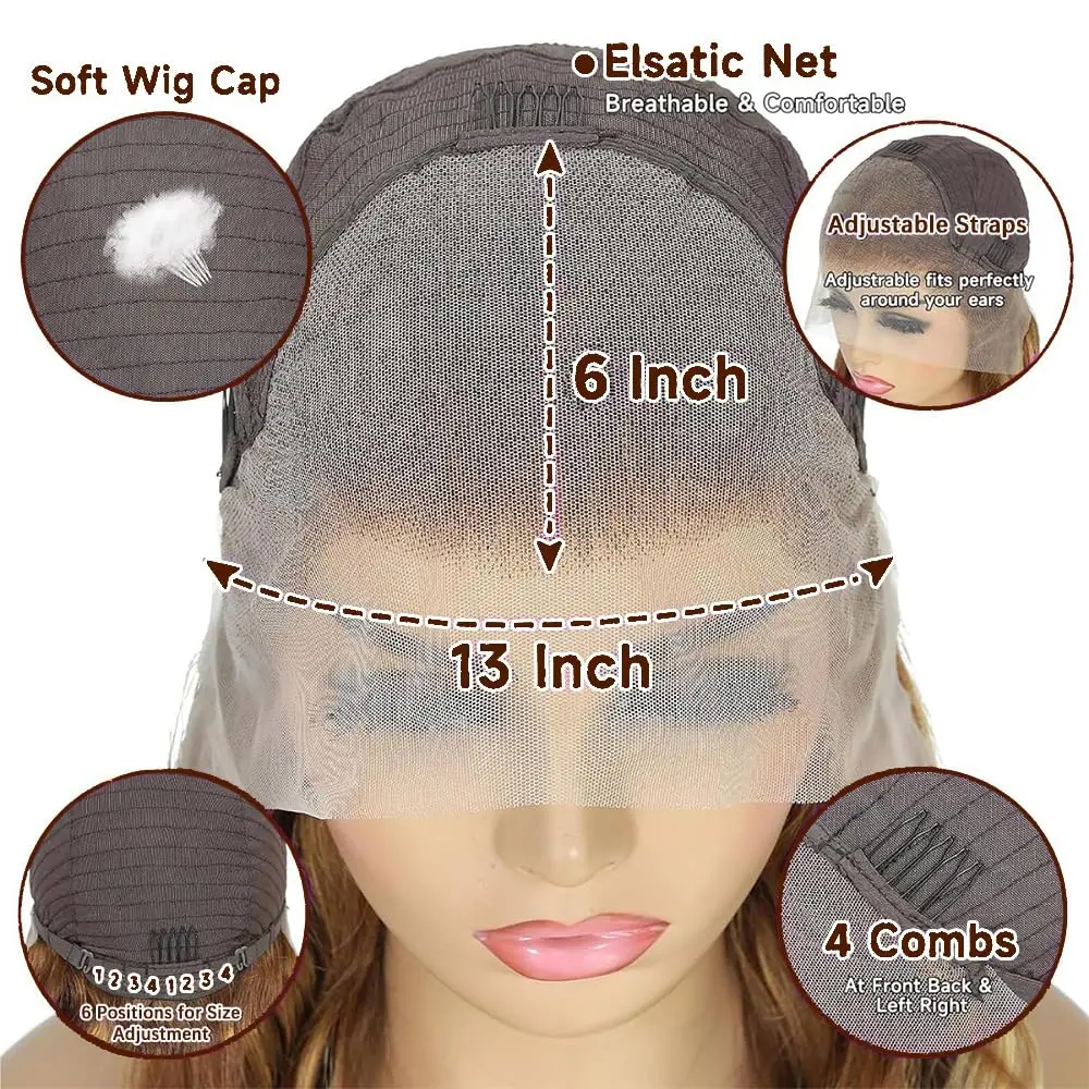 P4/27 하이라이트 바디 웨이브 13x6 레이스 프론탈 가발 인모 40 30인치 옴브레 브라운 컬러 가발 브라질리언 헤어 가발 허니 블론드