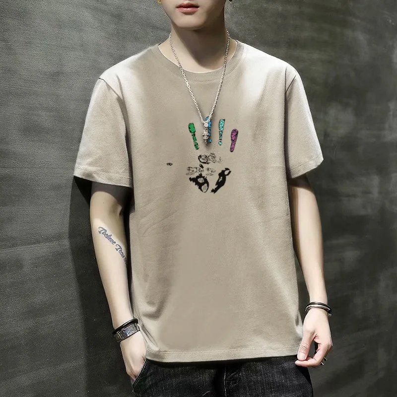 

2024 New T-Shirt Summer Trendy Loose Bottom Shirt Clothes Short Sleeved Slim Fit Youth Men's