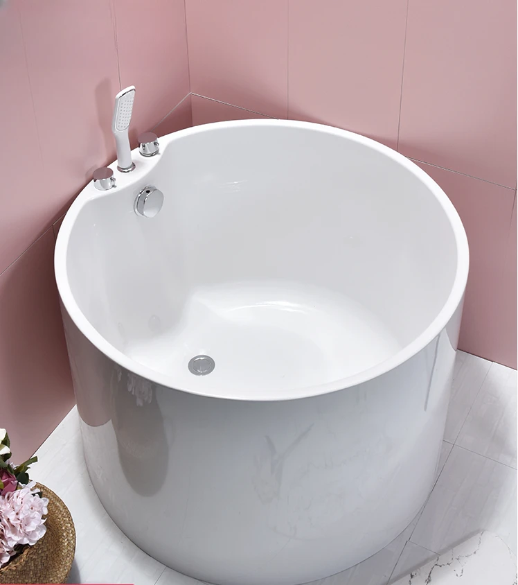 

Duffel Round Deep Bubble Tub Acrylic Freestanding Adult Home Bathtub Small Apartment Double Bath