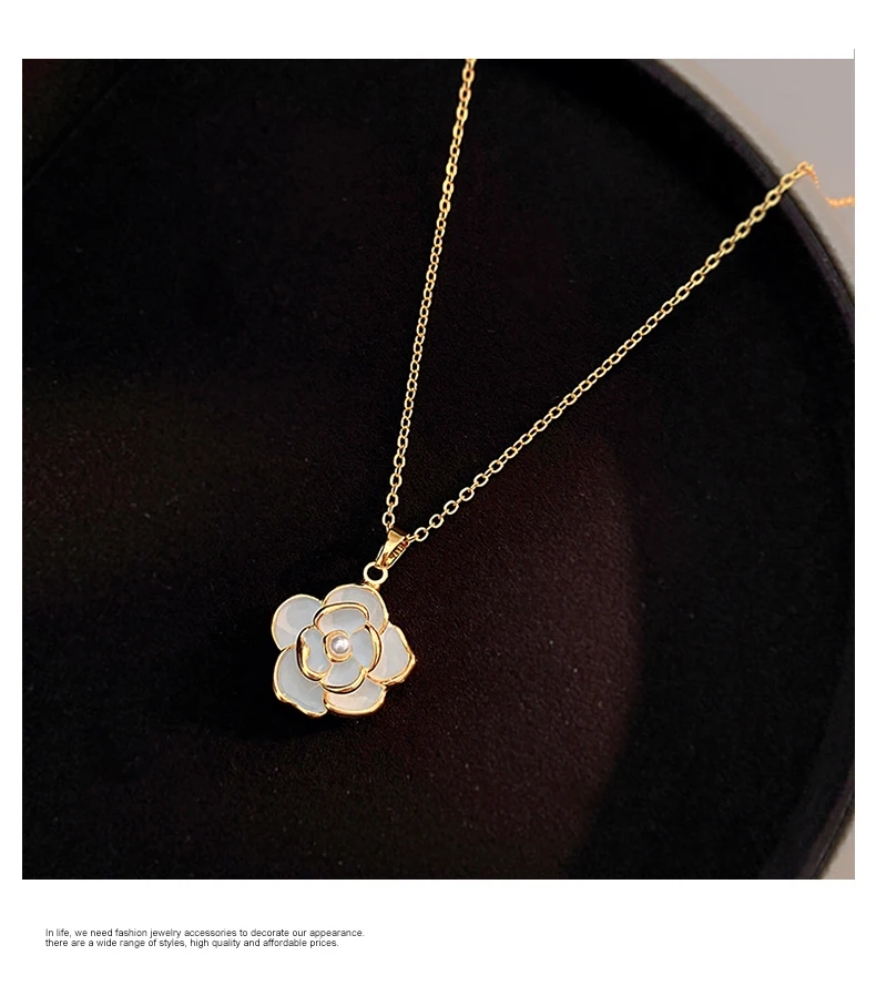 Französische romantische elegante weiße Emaille-Kamel-Kamel-Blumen-Anhänger-Halskette 2025, Damen-Modeschmuck, Luxus-Accessoires für Mädchen – Detail 7