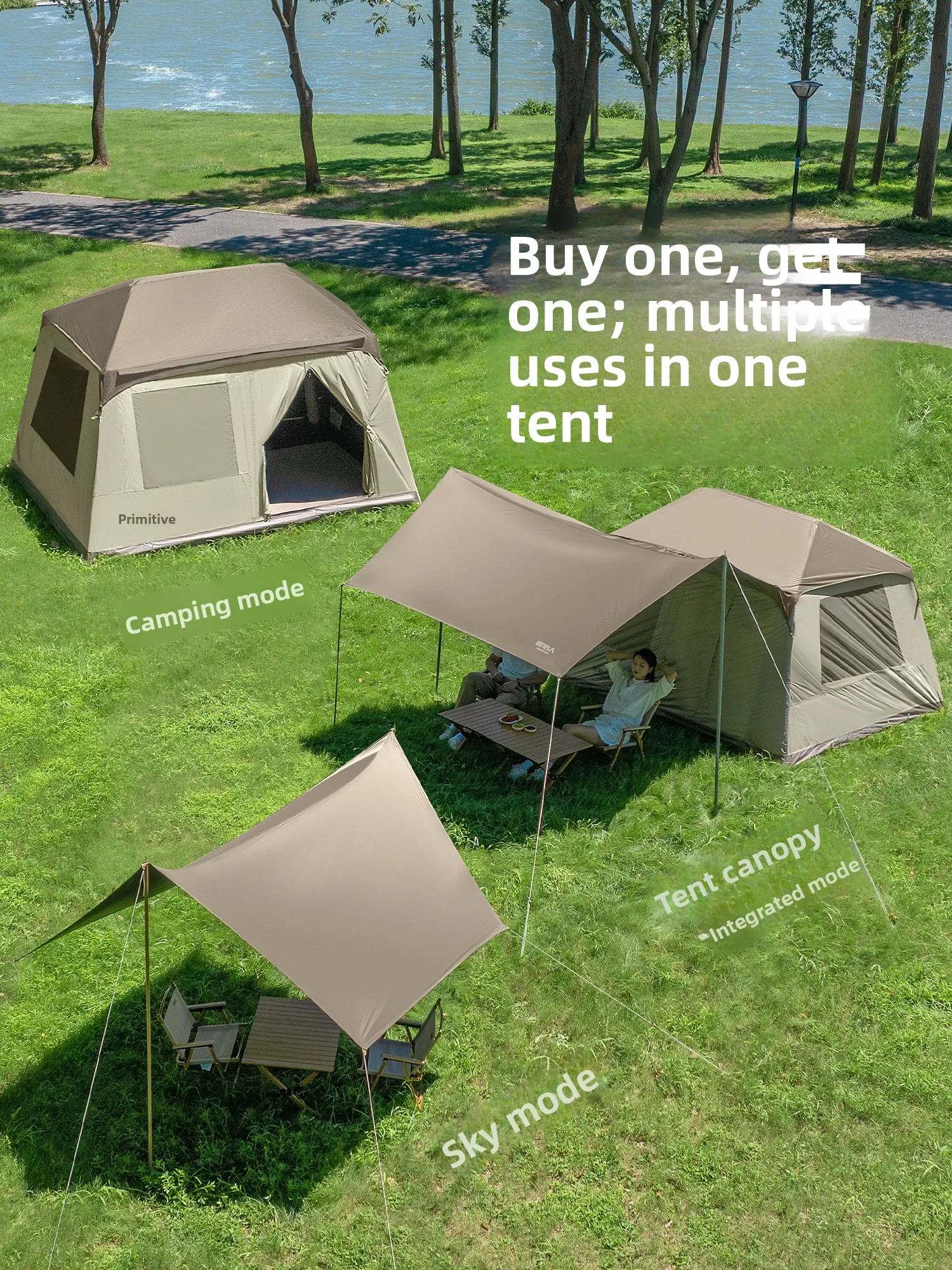Self-Inflating 2-in-1 Awning & Tent with 210D Oxford Cloth 3,000mm+ Waterproof UV Protection for Outdoor Camping & Hiking