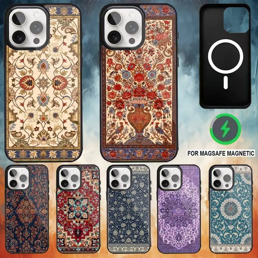

Persian Carpet Phone Case For iPhone17,16,15,14,13,12,11 Plus,Pro Max Magnetic For Magsafe Wireless Charging