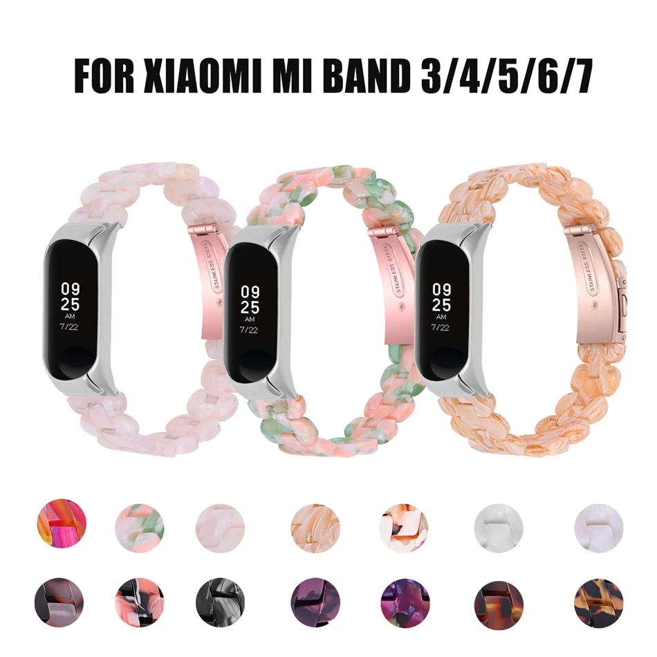 For Xiaomi Mi Band 8 7 6 5 4 Strap Fashion INS Resin Bracelet Metal Case Miband 8 5 3 NFC Acrylic Hard PC Replacement Wristband