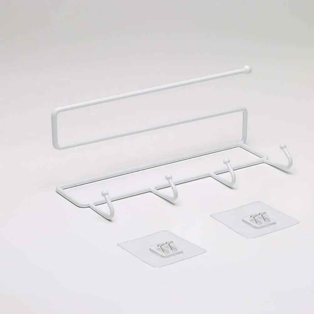No Drill Iron Storage Rack Self-Adhesive Paper Holder Bathroom Towel Rack Kitchen Organizer Transparent Design Round Bead Wall