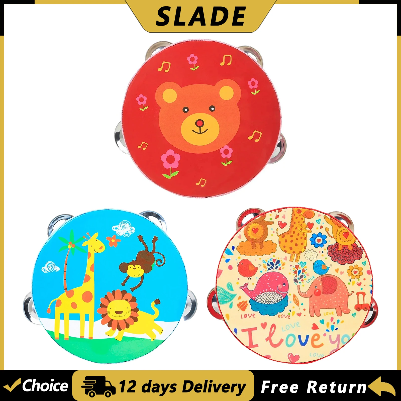 Musical Instruments Cartoon - SLADE 6 Inch Tambourine Cartoon Handtrommel